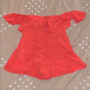 Coral off the shoulder romper